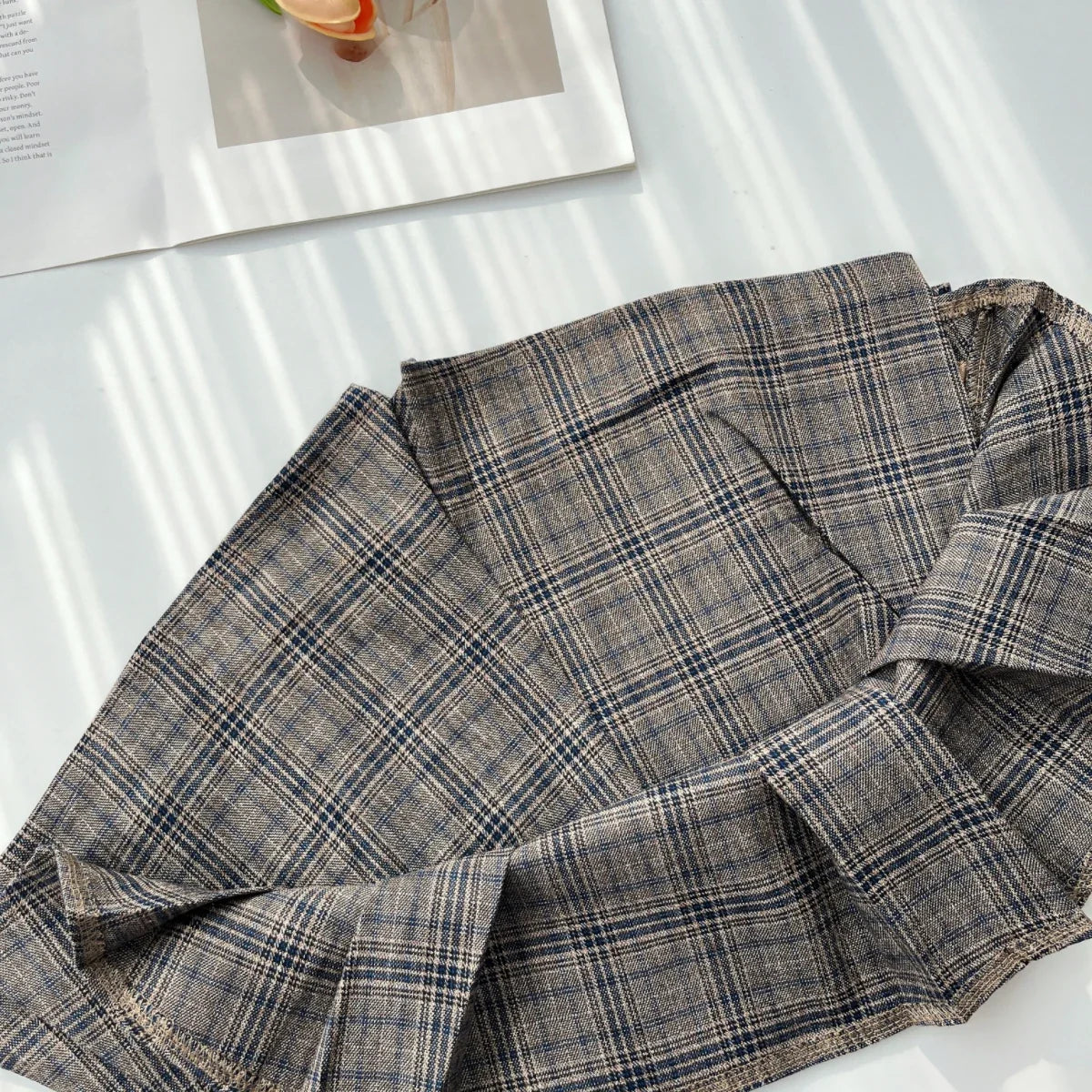 Sweet Hot Girl College Style Suit Women's Autumn Plaid Loose Zipper Jacket High Waist A-line Skirt Two-piece Set Female Clothes