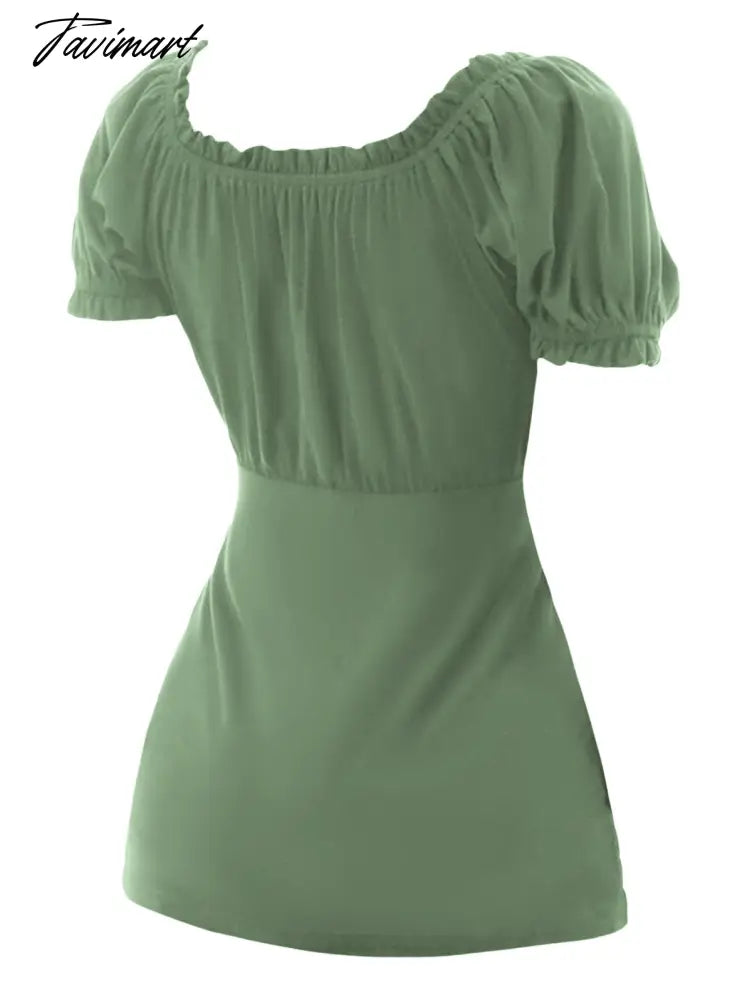Daily Cute Short Sleeve Solid Color T-shirt Ruffles Bowknot Ruched Empire Waist Scoop Neck Y2K Tops For Girl