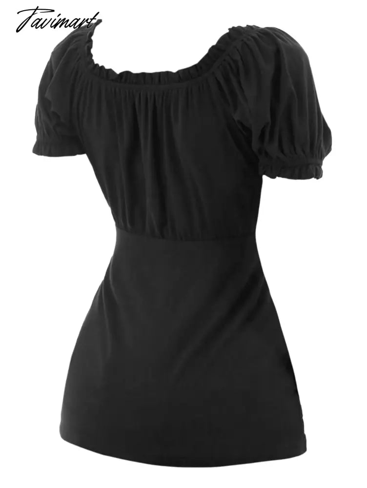 Daily Cute Short Sleeve Solid Color T-shirt Ruffles Bowknot Ruched Empire Waist Scoop Neck Y2K Tops For Girl