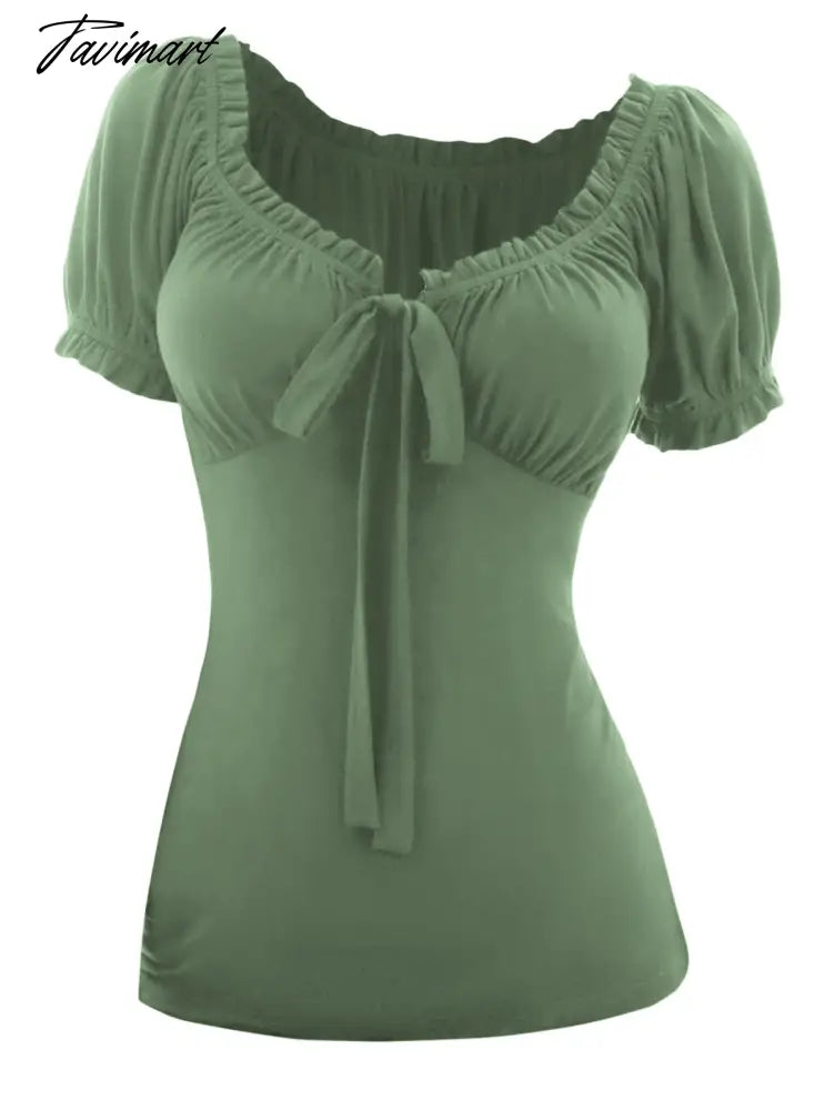 Daily Cute Short Sleeve Solid Color T-shirt Ruffles Bowknot Ruched Empire Waist Scoop Neck Y2K Tops For Girl