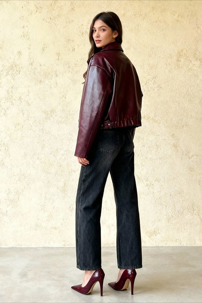 New Leaher Feminina Streetwear Outwear Vermelho Black Jackets