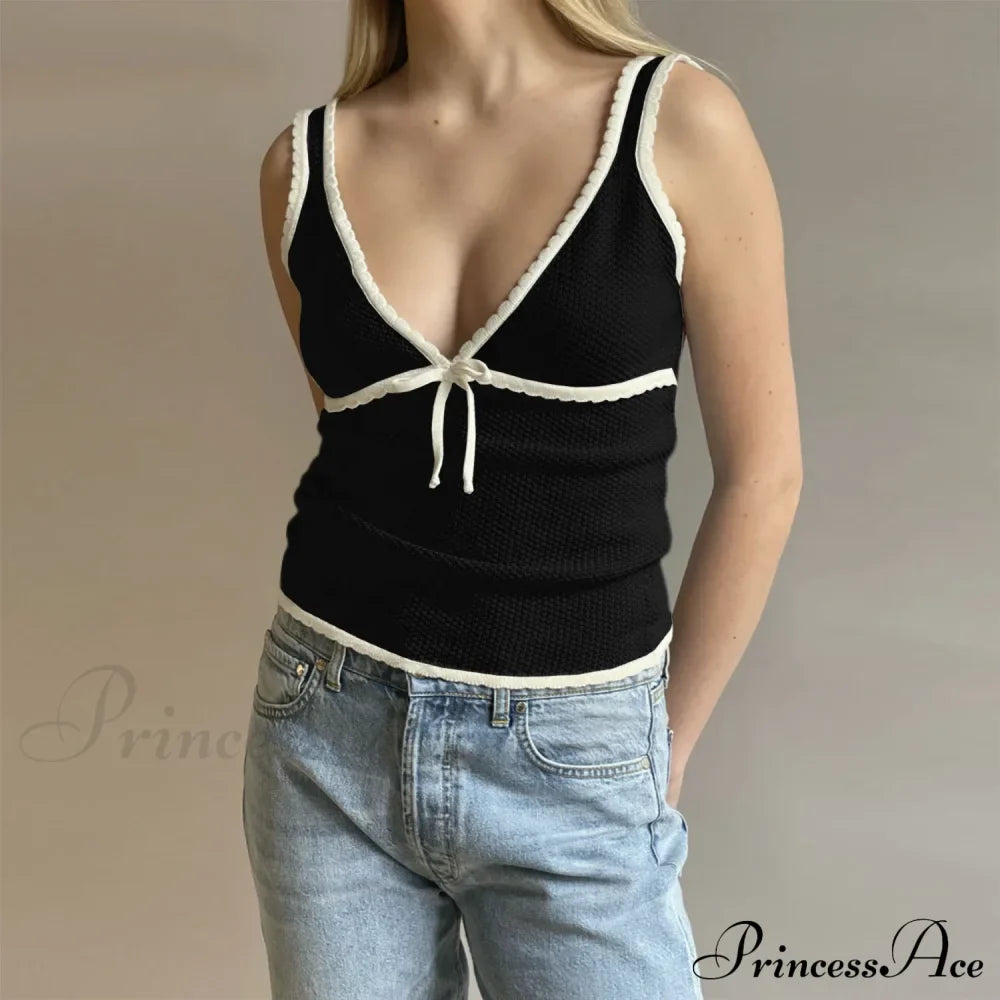 Deep V-Neck Stylish White Seam Top