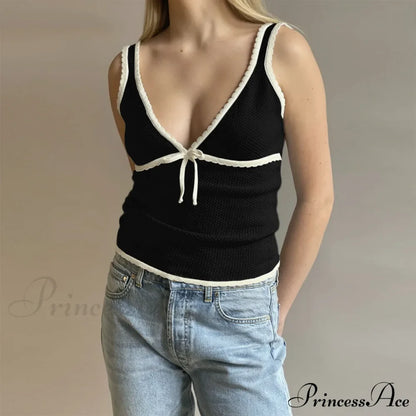 Deep V-Neck Stylish White Seam Top