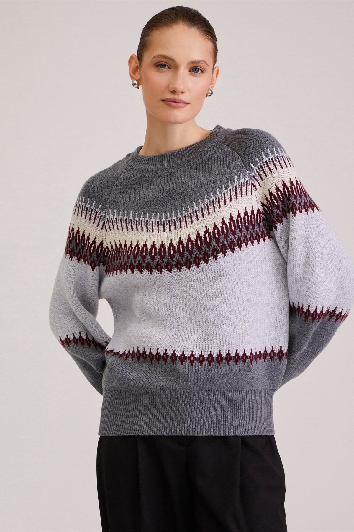 Patchwork Crew Neck Knit Sweater