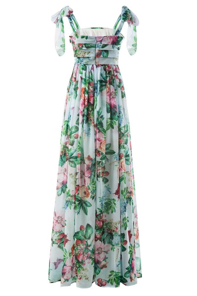 Floral Print Bow Shoulder Strap Tie Back Open Back Maxi Dress
