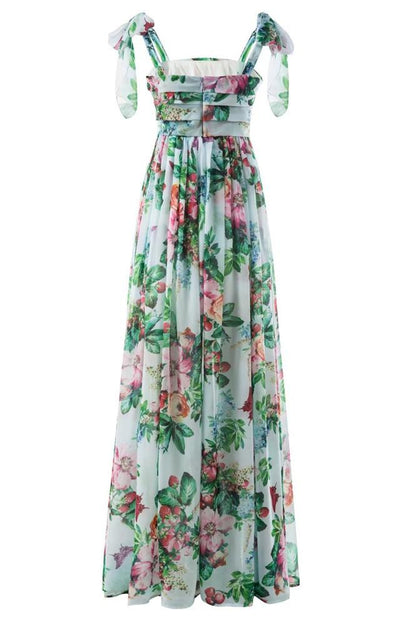 Floral Print Bow Shoulder Strap Tie Back Open Back Maxi Dress