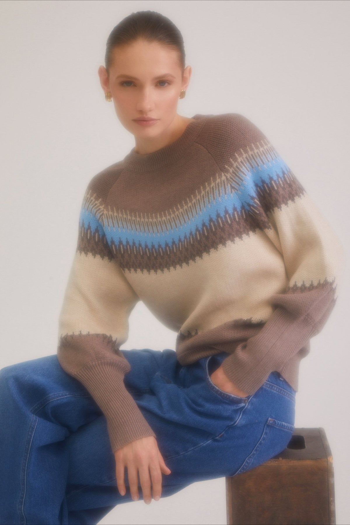 Patchwork Crew Neck Knit Sweater