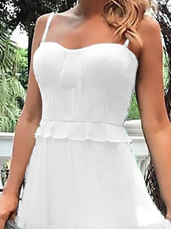 Sweetheart Spaghetti Strap Pleated Tiered Ruffle Chiffon Maxi Gown