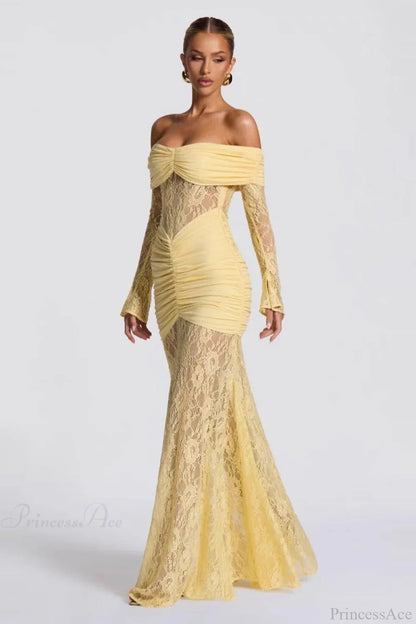 Elegant Lace Off-the-Shoulder Long Sleeve Bodycon Evening Dress