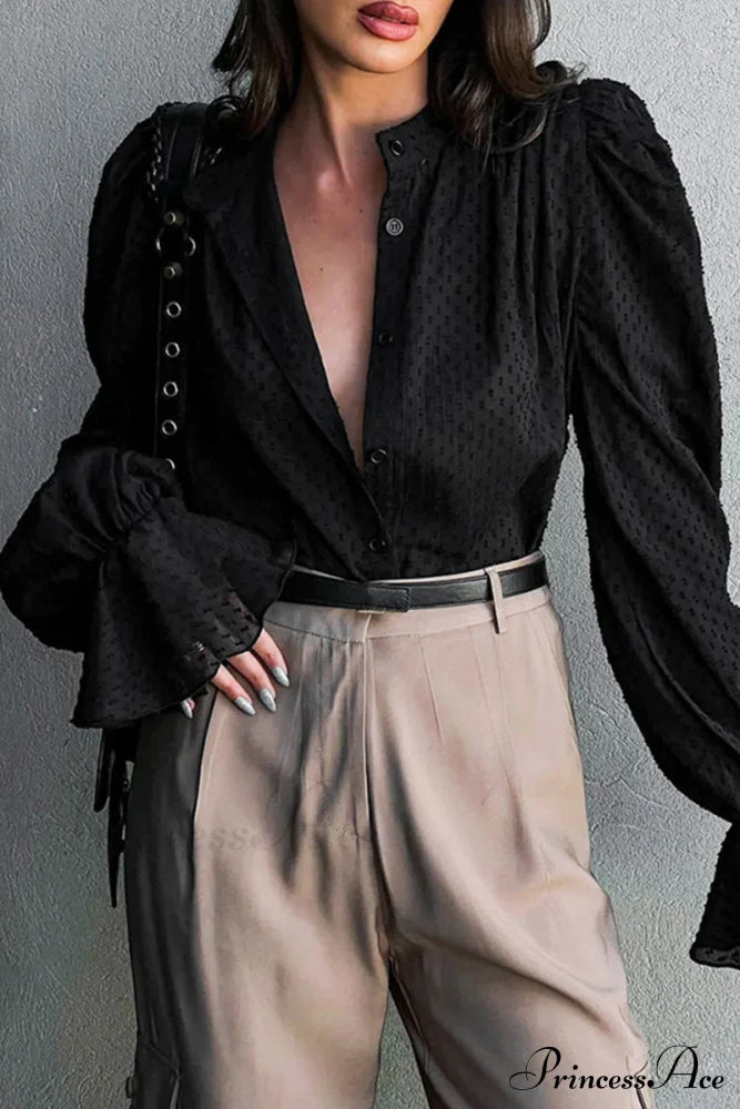 Elegant Neckline Mandarin - Flounce Blouse Solid 3 Color Options