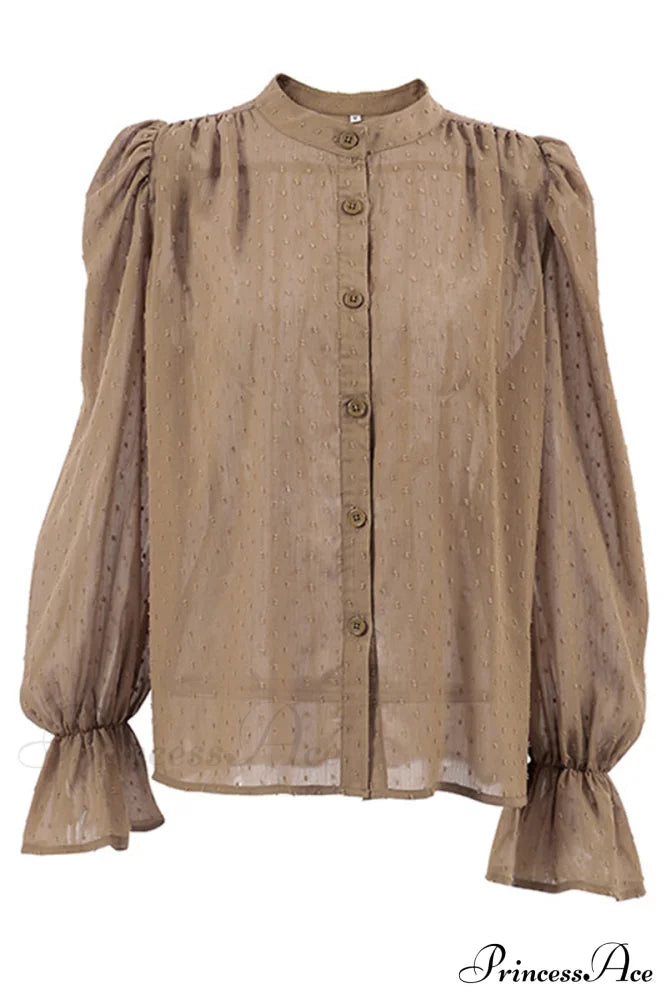 Elegant Neckline Mandarin - Flounce Blouse Solid 3 Color Options