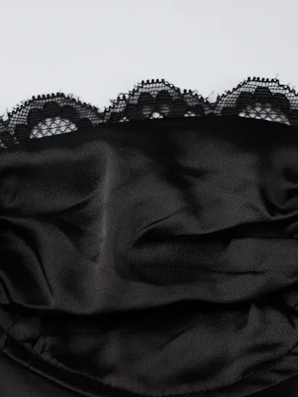 Satin Lace Trim Bustier Tie Front Keyhole Spaghetti Strap Mini Dress