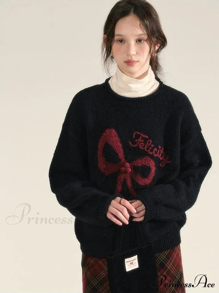 Embroidery Elegant Bow Sweater
