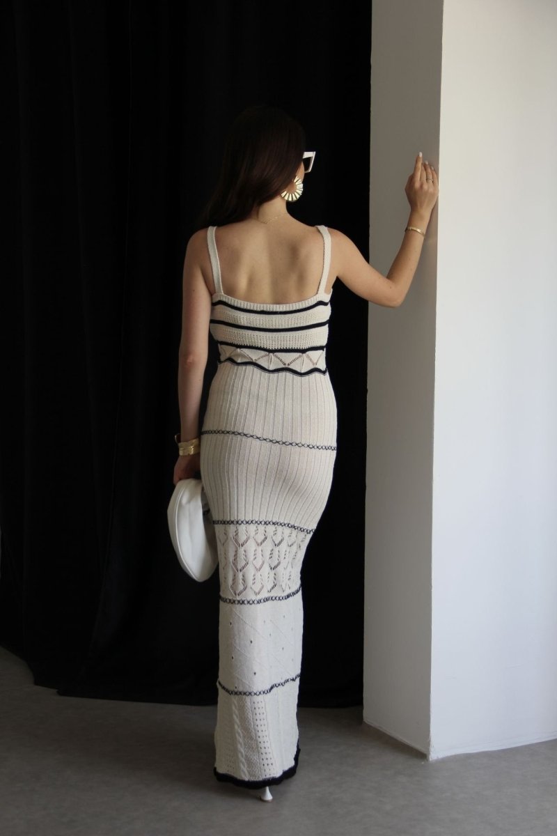 Pattern Knit Square Neck Side Slit Bodycon Maxi Dress