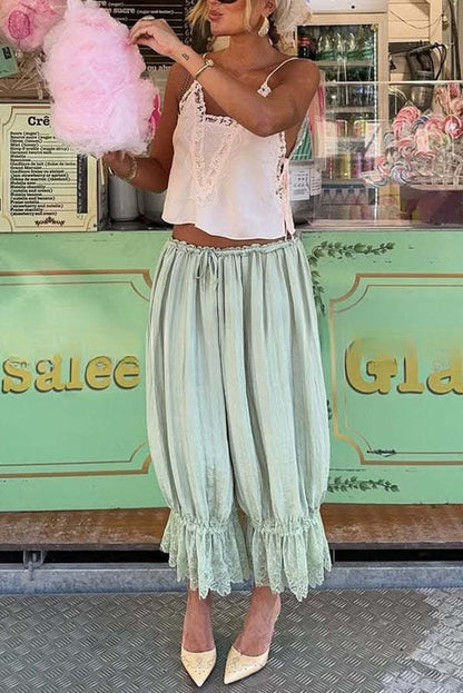 Pastoral Style Elastic Waist Lace Hem Bloomer Pants