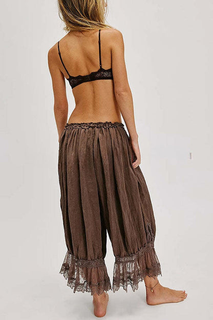Pastoral Style Elastic Waist Lace Hem Bloomer Pants