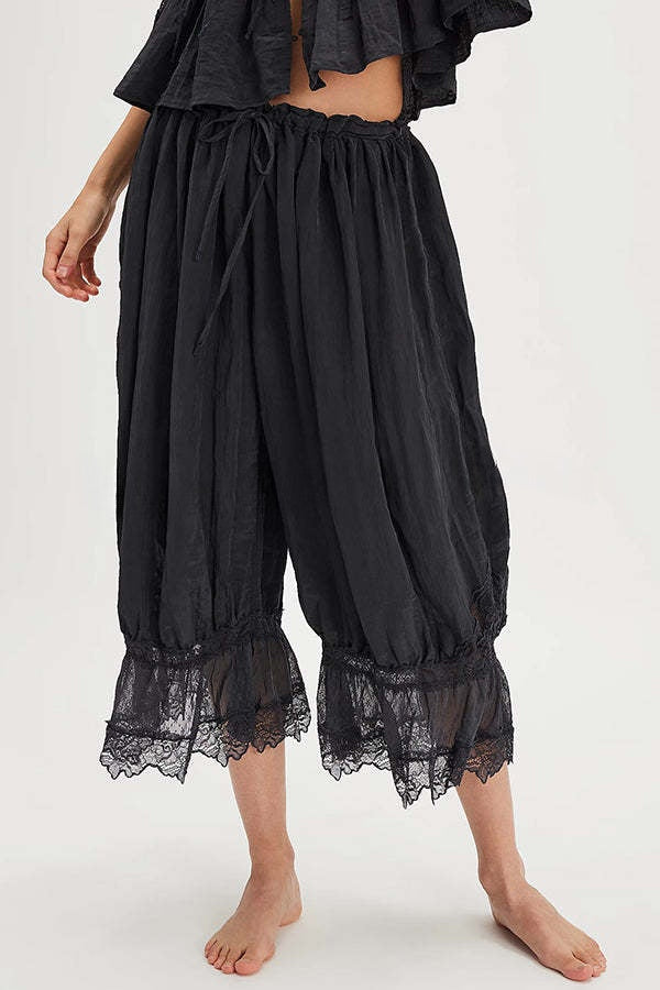 Pastoral Style Elastic Waist Lace Hem Bloomer Pants