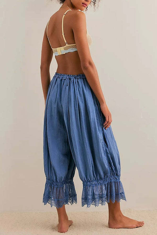 Pastoral Style Elastic Waist Lace Hem Bloomer Pants