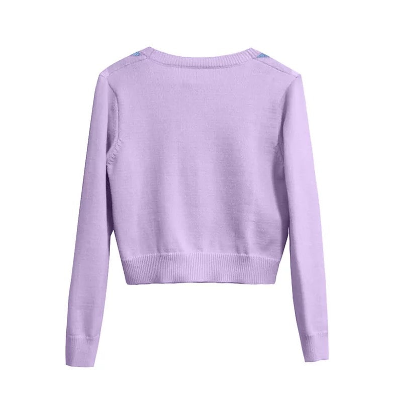 Cute Pink Geometrical Chic Vintage Knit Cardigan Sweater Top Shirt Winter Autumn E-Girl Kawaii Korean Japanese Harajuku Chinese Retro Streetwear