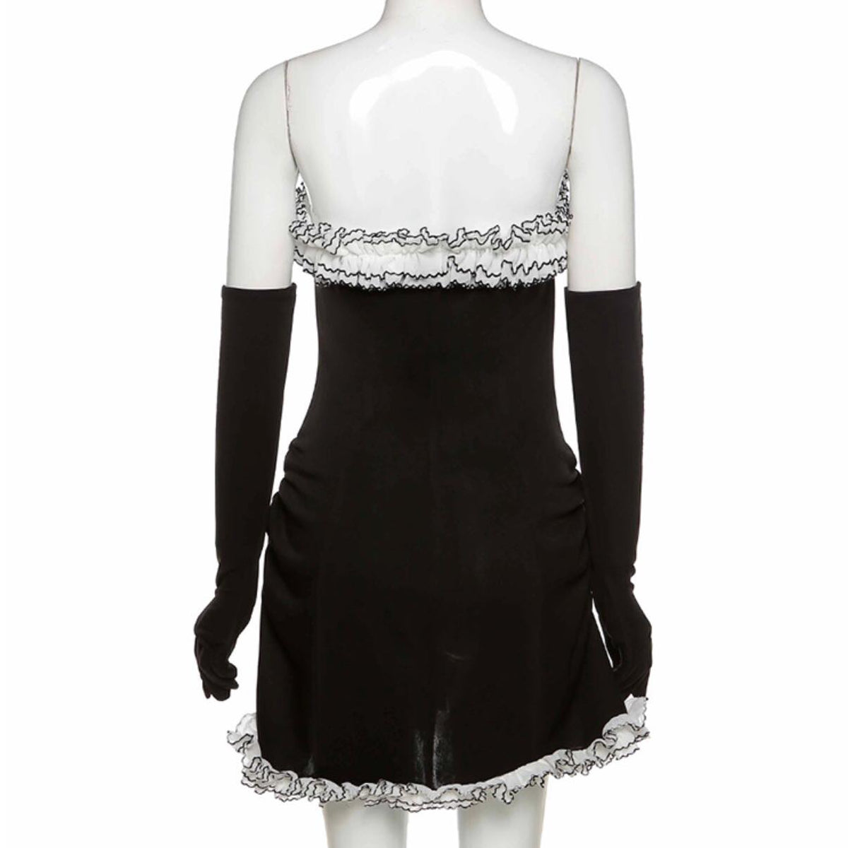Sexy Sweet Black Lace Ruffles Strapless ,Mini Dress Party Club Summer Aesthetic Casual E-Girl Kawaii Korean Japanese Harajuku