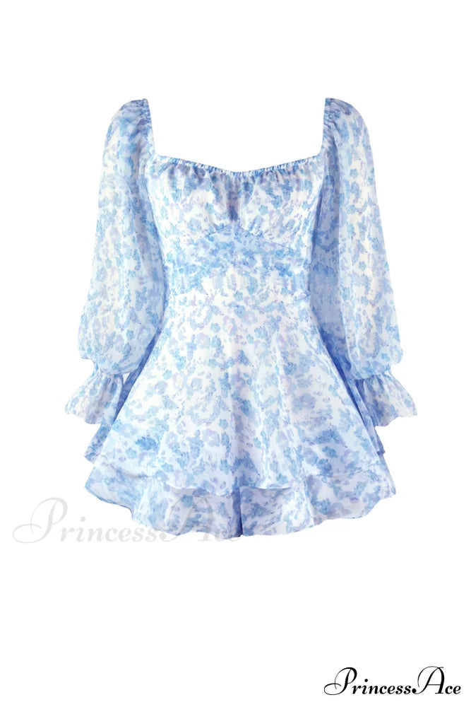 Floral Print Long Sleeve Ruffled Skirt Trousers