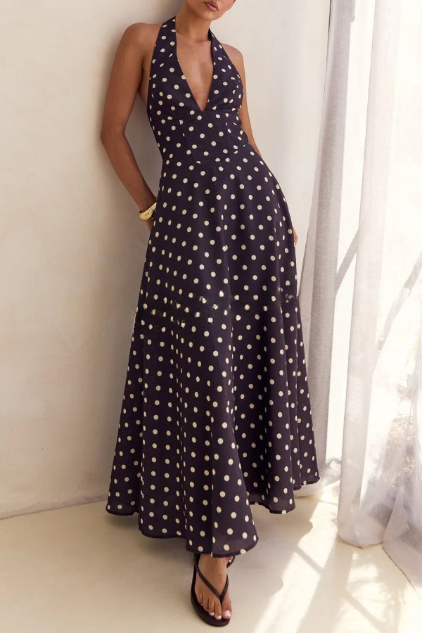 Floral Print V-neck Backless Tie-up Fitted Waist Elegant Maxi Dress