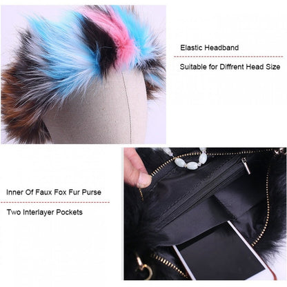 Faux Fox Fur Boots Solid Color Set for Women with Matching Furry Purse and Headband