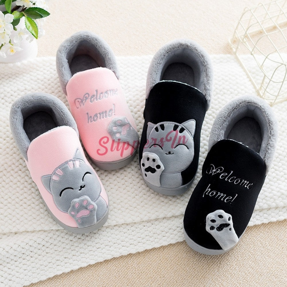 Cute House Shoes for Women Pink Kitty Cat Fuzzy Slippers