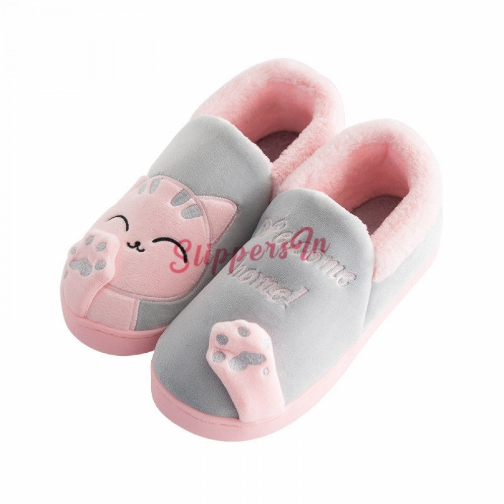 Cute House Shoes for Women Pink Kitty Cat Fuzzy Slippers