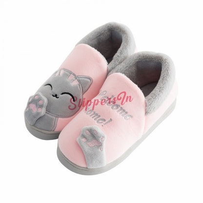 Cute House Shoes for Women Pink Kitty Cat Fuzzy Slippers