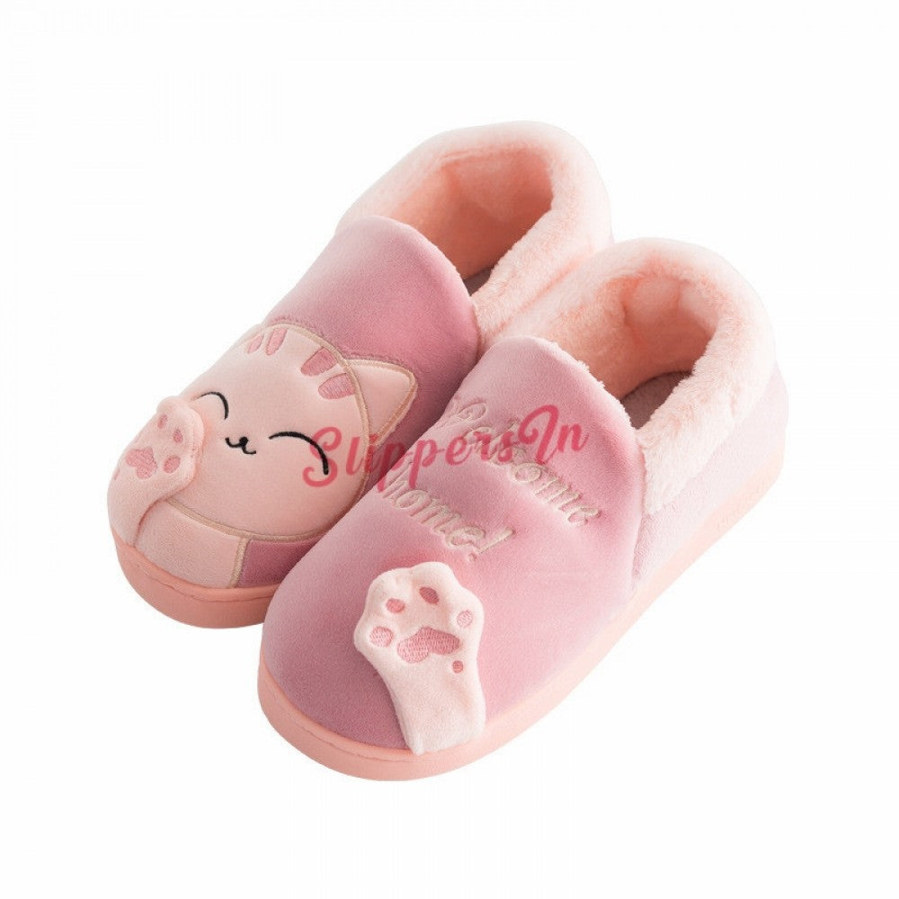 Cute House Shoes for Women Pink Kitty Cat Fuzzy Slippers