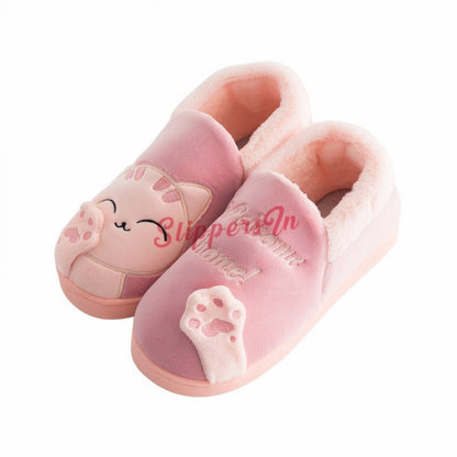 Cute House Shoes for Women Pink Kitty Cat Fuzzy Slippers