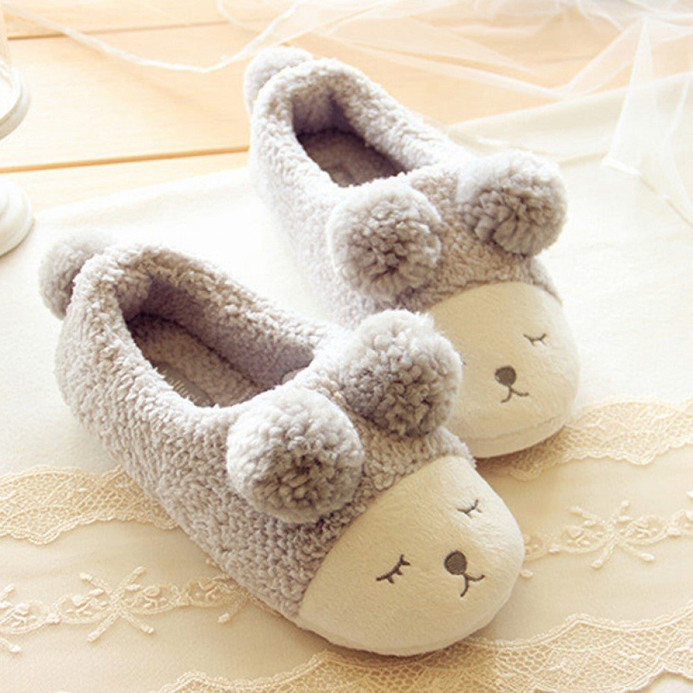 Cozy Women's Fleece Slippers Pom Pom Sheep House Shoes
