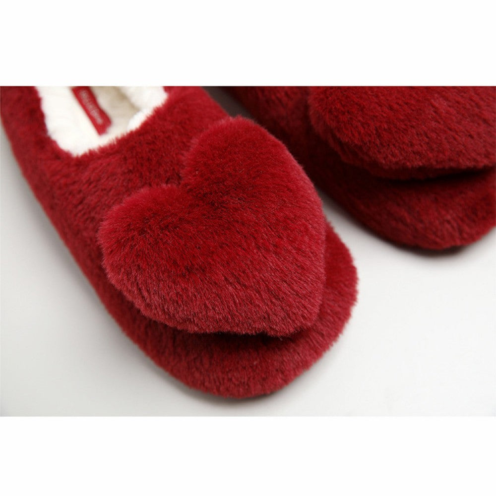 Cozy Women's Red Slippers Ballerina Slippers with Heart Embellishment