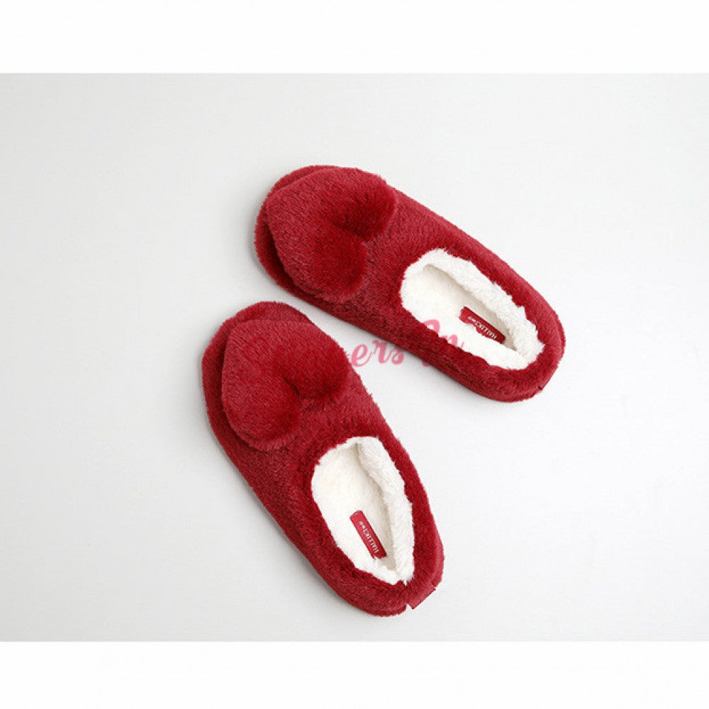Cozy Women's Red Slippers Ballerina Slippers with Heart Embellishment