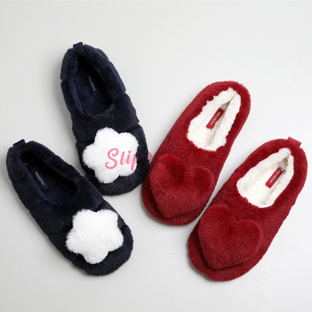Cozy Women's Red Slippers Ballerina Slippers with Heart Embellishment