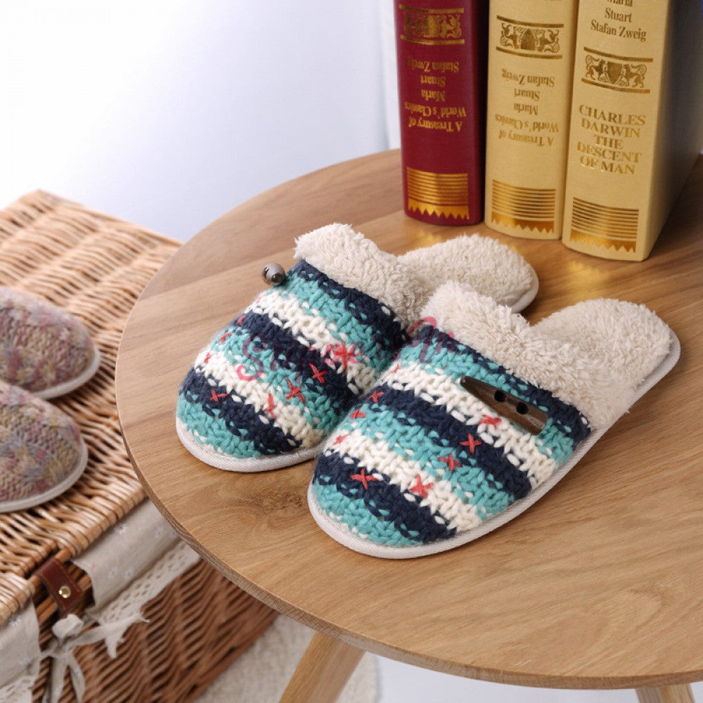 Cozy Womens House Slippers Couple Winter Knitted Scuffs