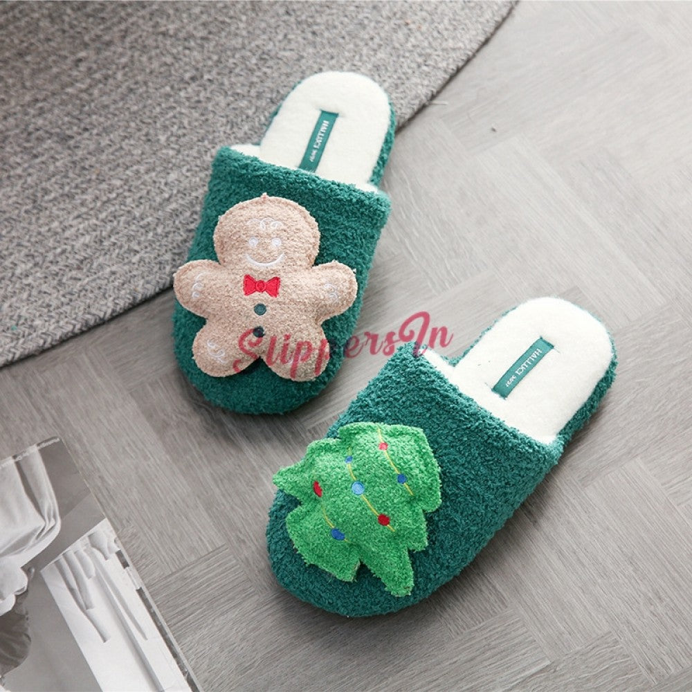 Christmas Slippers for Women Warm Fleece Scuff Slippers