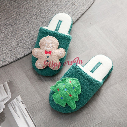 Christmas Slippers for Women Warm Fleece Scuff Slippers