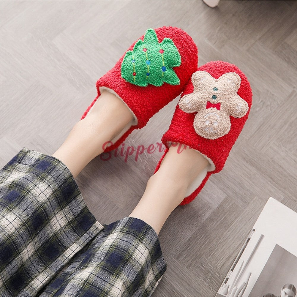 Christmas Slippers for Women Warm Fleece Scuff Slippers