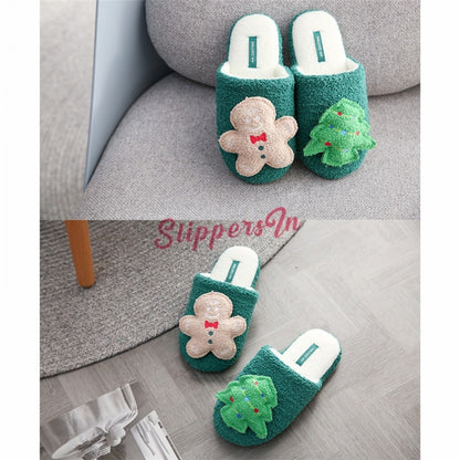 Christmas Slippers for Women Warm Fleece Scuff Slippers