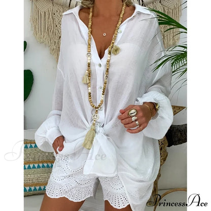 Gown Office Robe Linen Lapel Lady Long Vestidos Blouse Cotton Tunic Casual Women Solid Work Blouses Shirts Femme