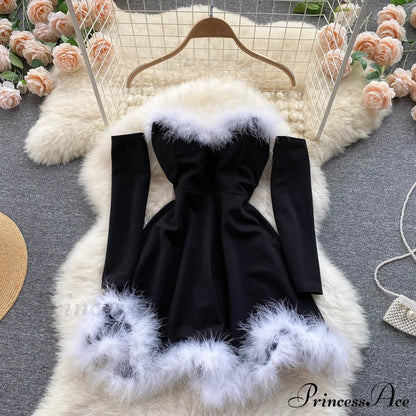Gown Red for Backless Furry Strapless Elegant - Women Party New Year/Christmas/Femme
