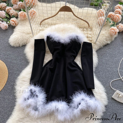 Gown Red for Backless Furry Strapless Elegant - Women Party New Year/Christmas/Femme