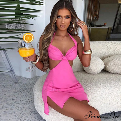 Halter Backless Bandage Women Slim Bodycon Hollow Out Warm-Season Mini Strapless Party Sexy Gown Dress