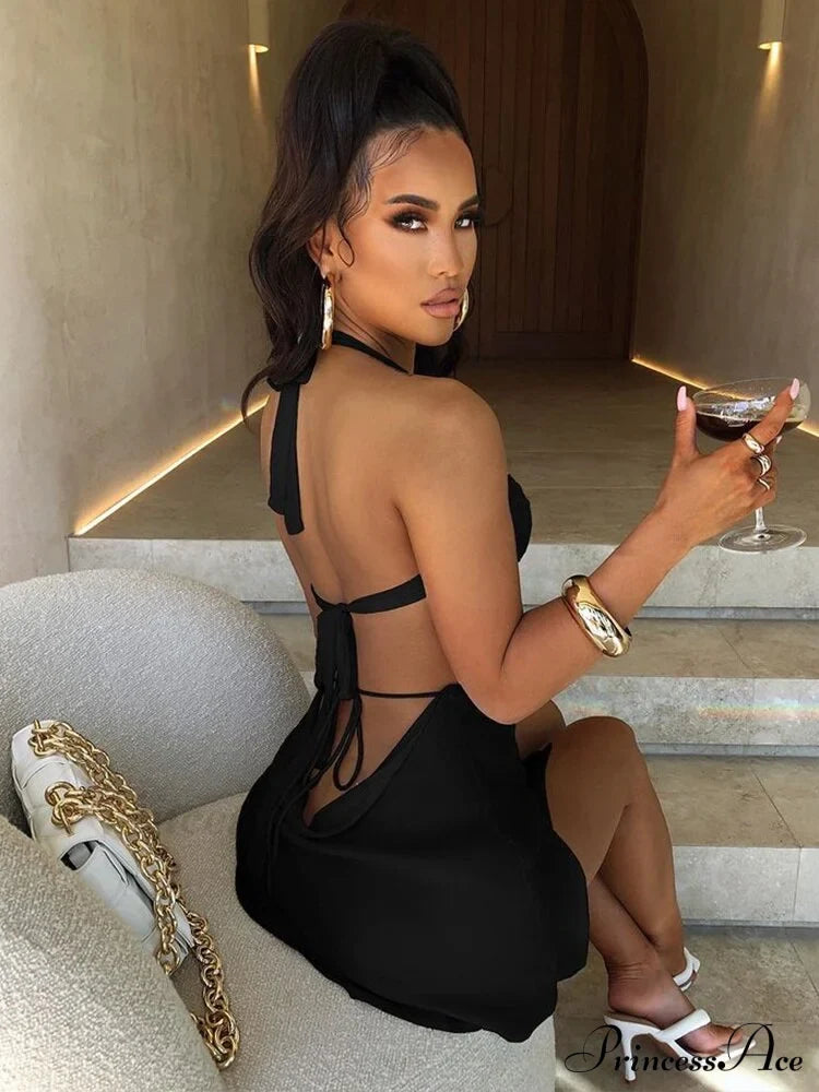 Halter Backless Bandage Women Slim Bodycon Hollow Out Warm-Season Mini Strapless Party Sexy Gown Dress