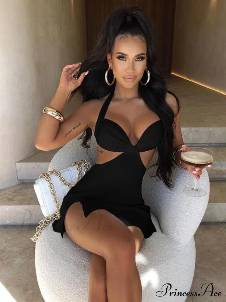 Halter Backless Bandage Women Slim Bodycon Hollow Out Warm-Season Mini Strapless Party Sexy Gown Dress