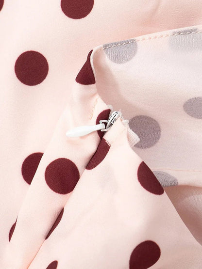 Polka Dot Spaghetti Strap Ruffle Trim Rosette Applique Slip Maxi Dress