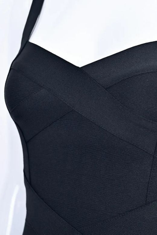 Classic Black Bandage Sweetheart Neck Criss Cross Bodycon Midi Dress