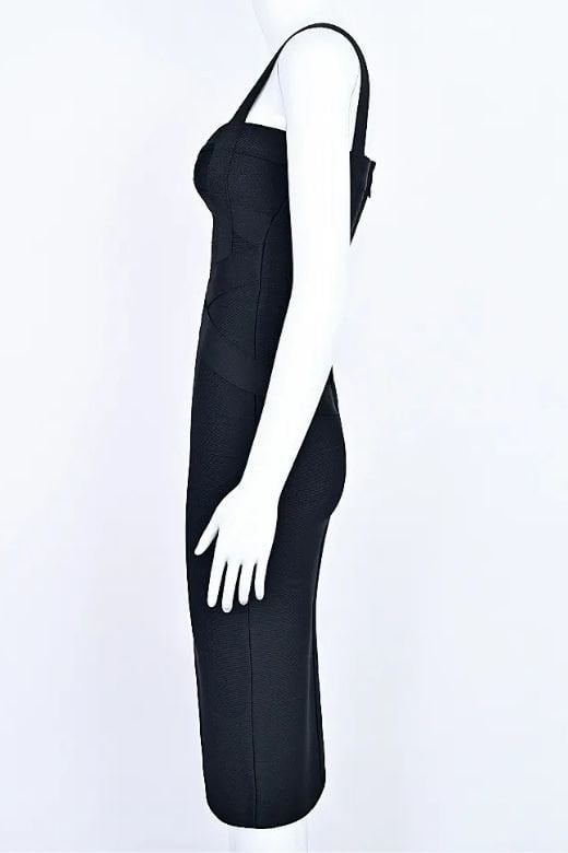 Classic Black Bandage Sweetheart Neck Criss Cross Bodycon Midi Dress
